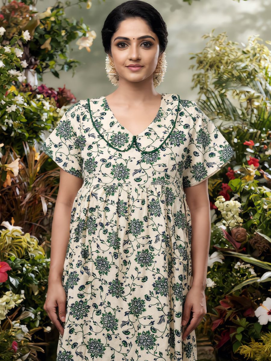 Women's Cotton Nighty Frock, Free Size (UPTO Xxl) Cream image 6