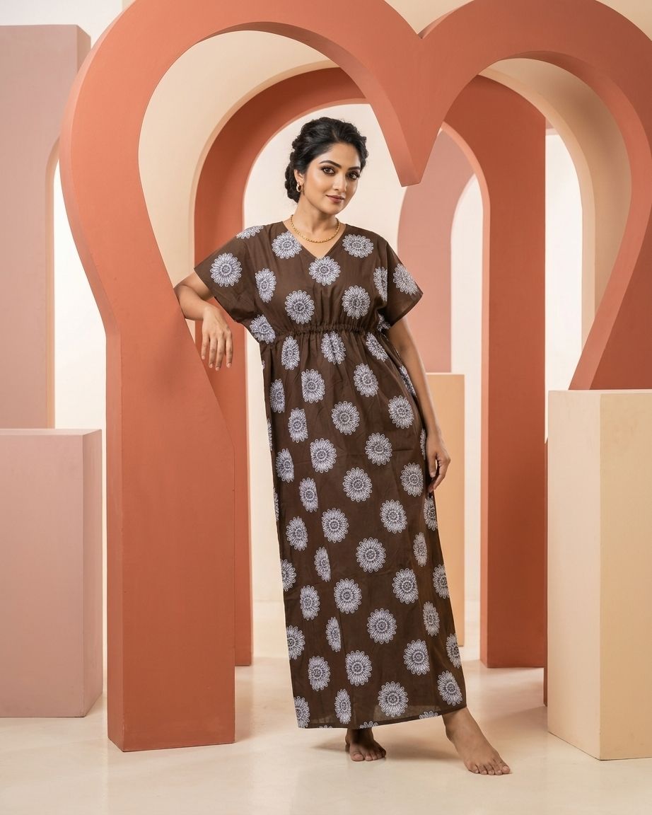 Cutique Free Size Cotton Kaftan Nighty For Women | Kaftan Maxi | Kaftan Night Gowns | Stylish Cotton Nighty For Women image 2