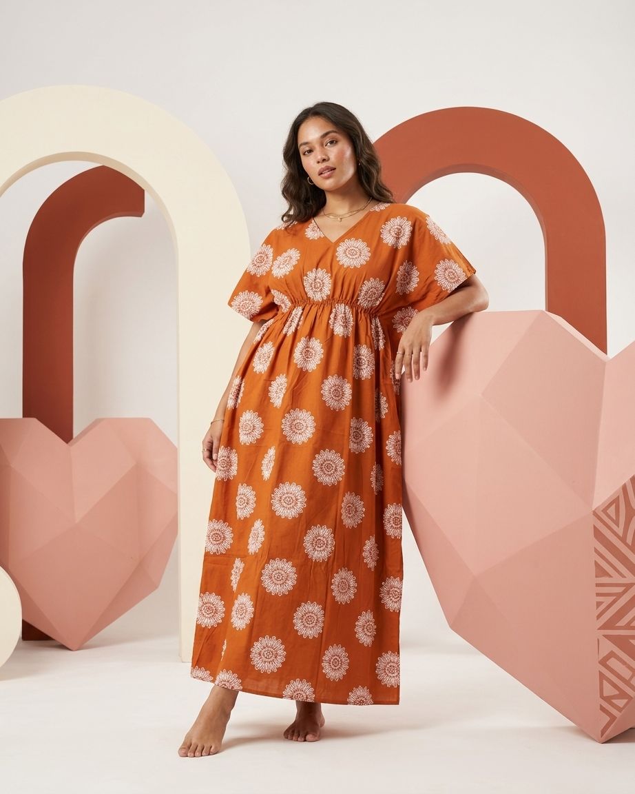 Cutique Free Size Cotton Kaftan Nighty For Women | Kaftan Maxi | Kaftan Night Gowns | Stylish Cotton Nighty For Women image 3