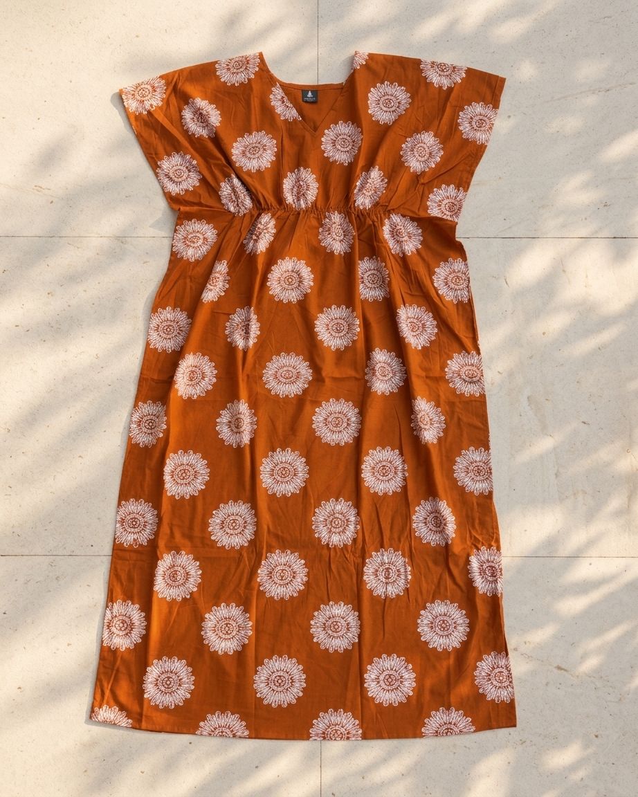 Cutique Free Size Cotton Kaftan Nighty For Women | Kaftan Maxi | Kaftan Night Gowns | Stylish Cotton Nighty For Women image 2