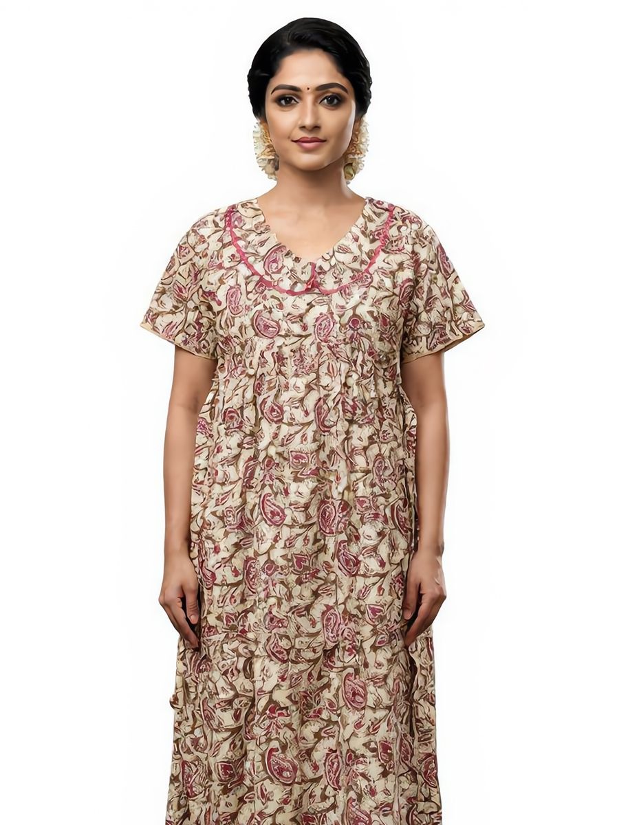 Women's Cotton Nighty Frock, Free Size (UPTO Xxl) Cream image 4