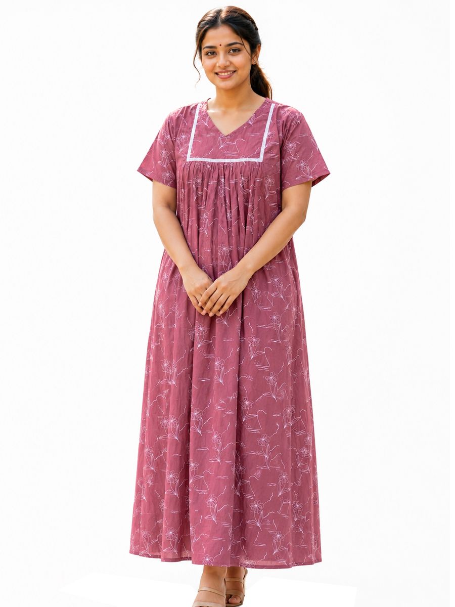 Stylish Free Size Printed Pure Cotton Nighty, Breathable Fabric, Relaxed Fit Night Gown image 2
