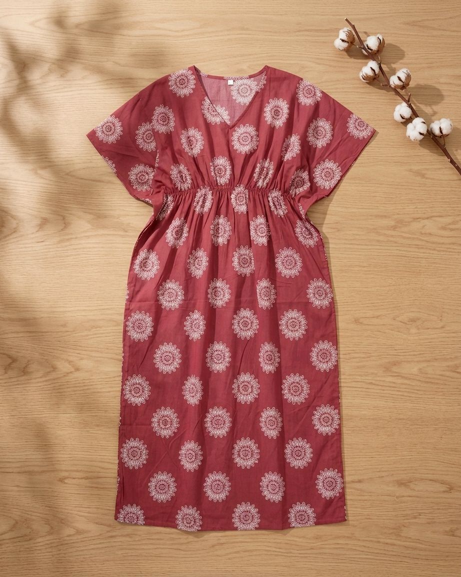 Cutique Free Size Cotton Kaftan Nighty For Women | Kaftan Maxi | Kaftan Night Gowns | Stylish Cotton Nighty For Women image 3