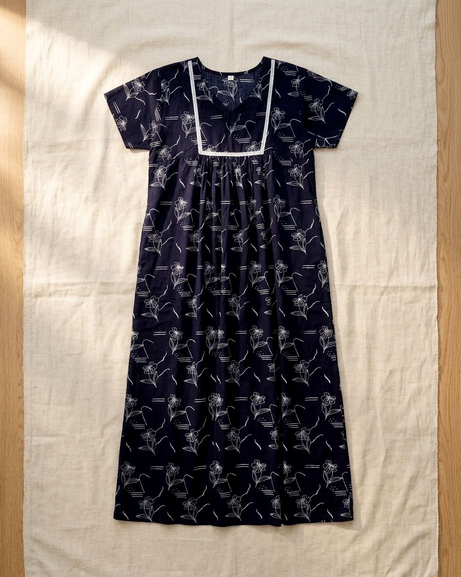 Stylish Free Size Printed Pure Cotton Nighty, Breathable Fabric, Relaxed Fit Night Gown image 2
