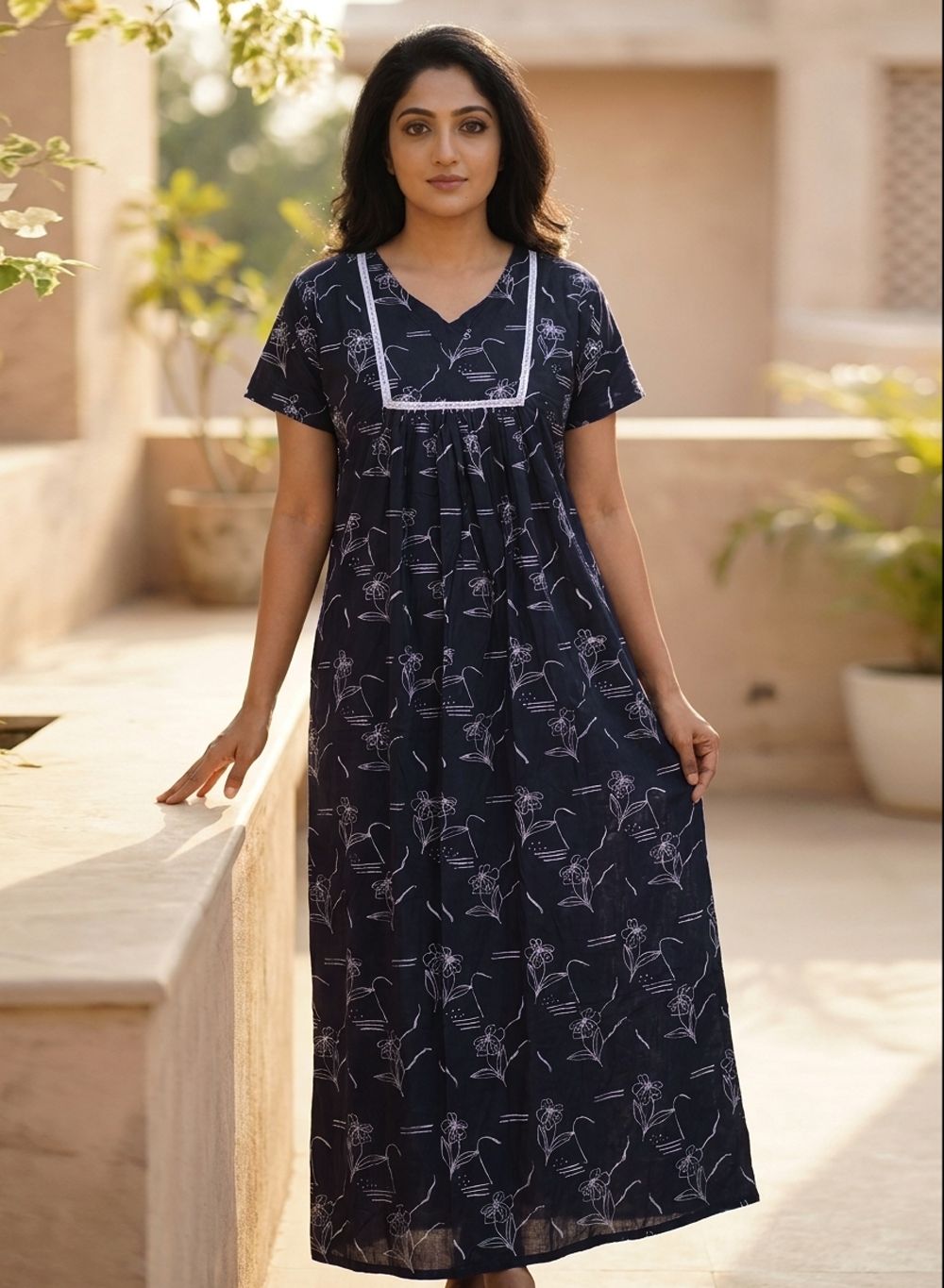 Stylish Free Size Printed Pure Cotton Nighty, Breathable Fabric, Relaxed Fit Night Gown image 3