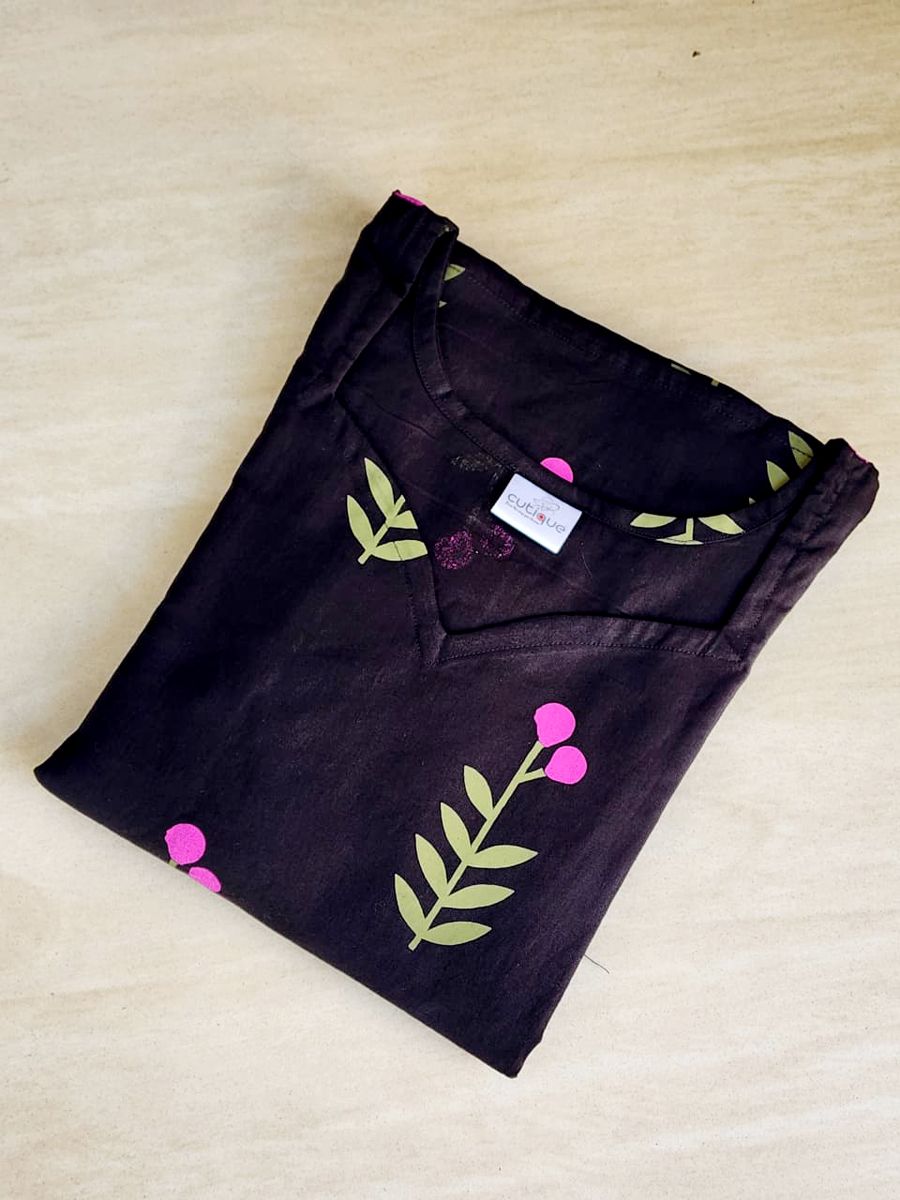 Cutique Cotton Nighty Frock. Free Size Upto Xxl With Pocket image 2
