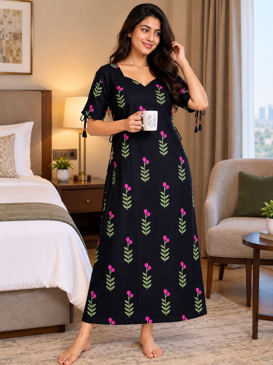 Cutique Cotton Nighty Frock. Free Size Upto Xxl With Pocket image 3