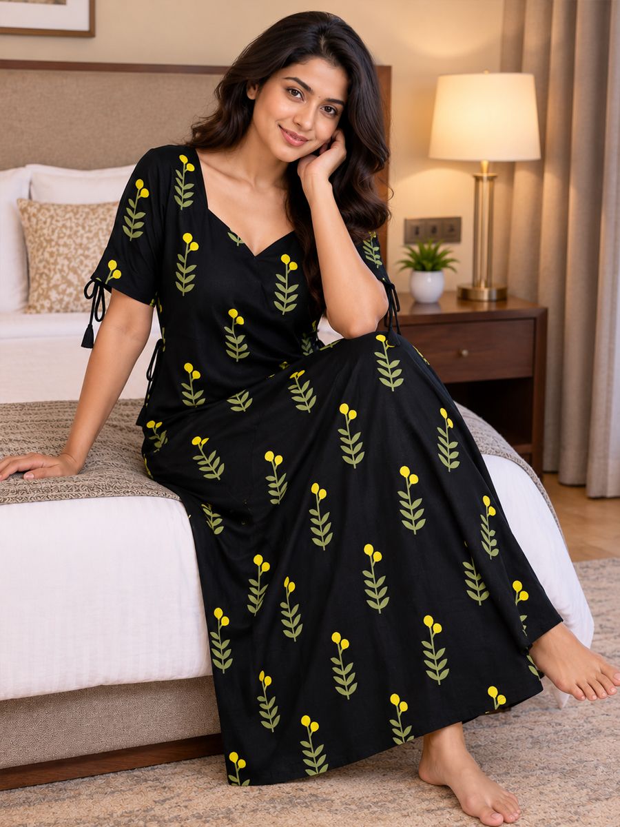 Cutique Cotton Nighty Frock. Free Size Upto Xxl With Pocket image 3