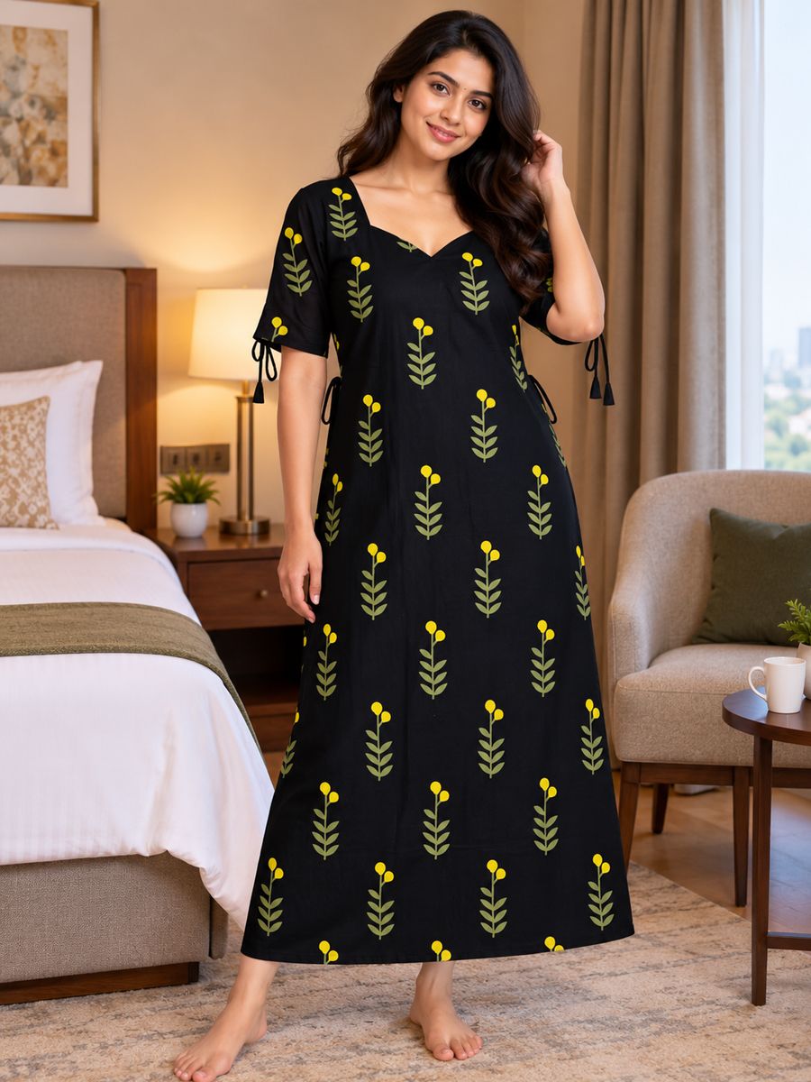 Cutique Cotton Nighty Frock. Free Size Upto Xxl With Pocket image 6