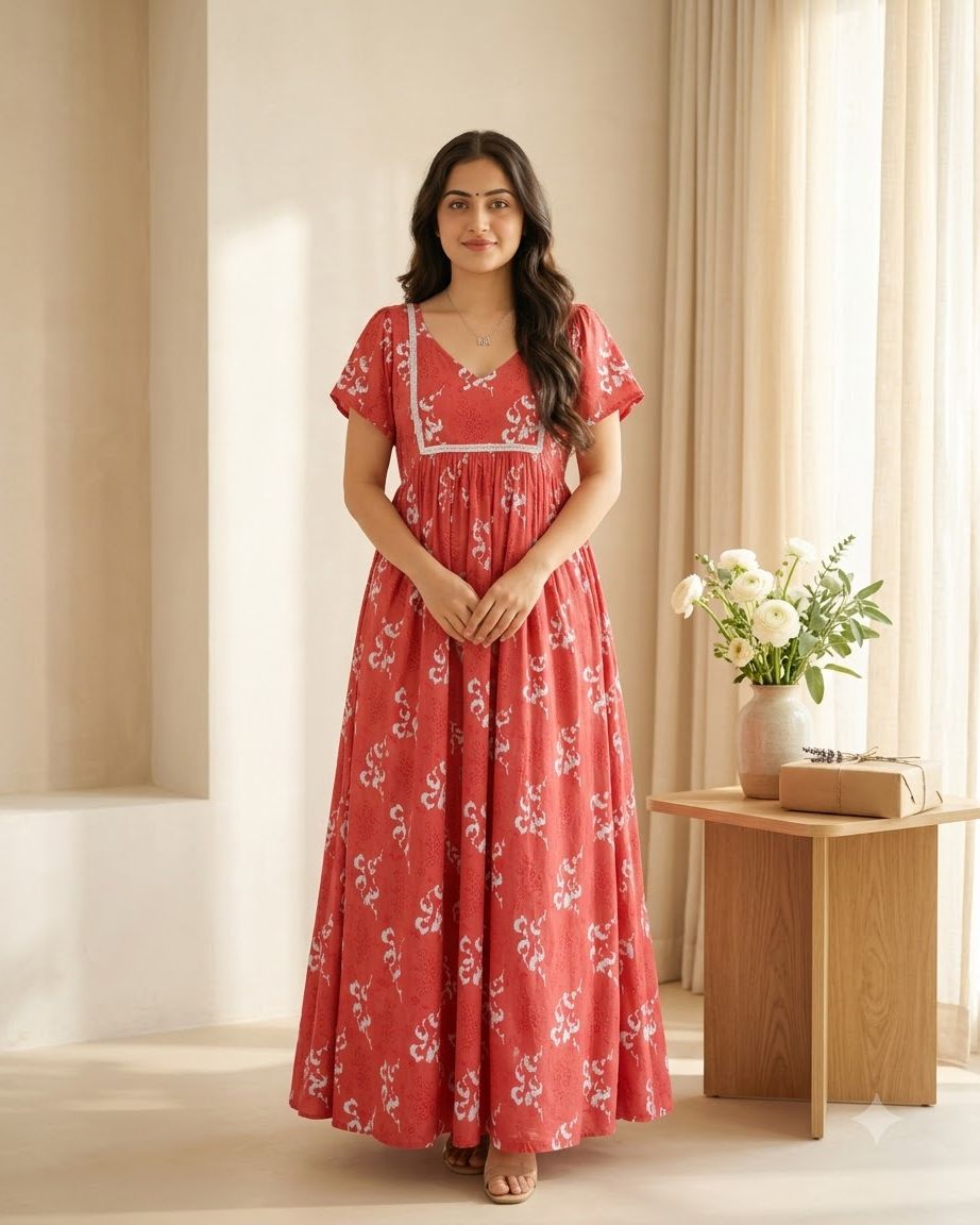 Stylish Free Size Printed Pure Cotton Nighty, Breathable Fabric, Relaxed Fit Night Gown image 2