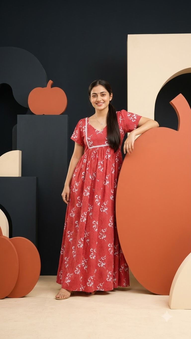 Stylish Free Size Printed Pure Cotton Nighty, Breathable Fabric, Relaxed Fit Night Gown image 3