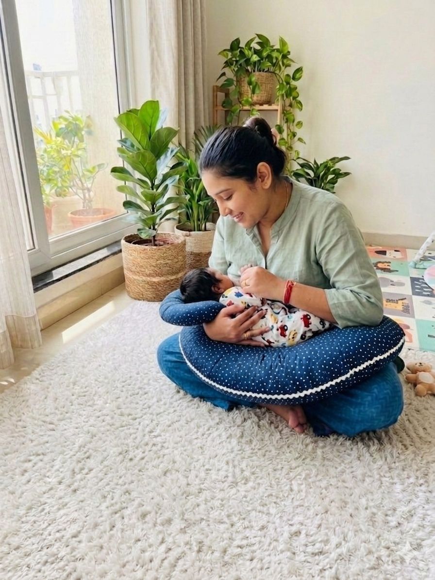 Baby Feeding Pillow With Free Head Support Pillow | Nursing Pillow With Safety Belt | Soft Cotton Breastfeeding Cushion For Newborn Baby | Comfortable Mother Feeding Support image 4