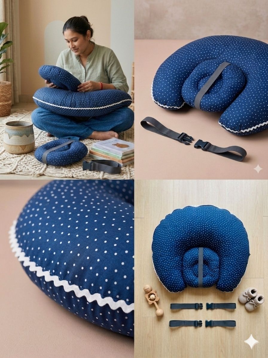 Baby Feeding Pillow With Free Head Support Pillow | Nursing Pillow With Safety Belt | Soft Cotton Breastfeeding Cushion For Newborn Baby | Comfortable Mother Feeding Support image 3