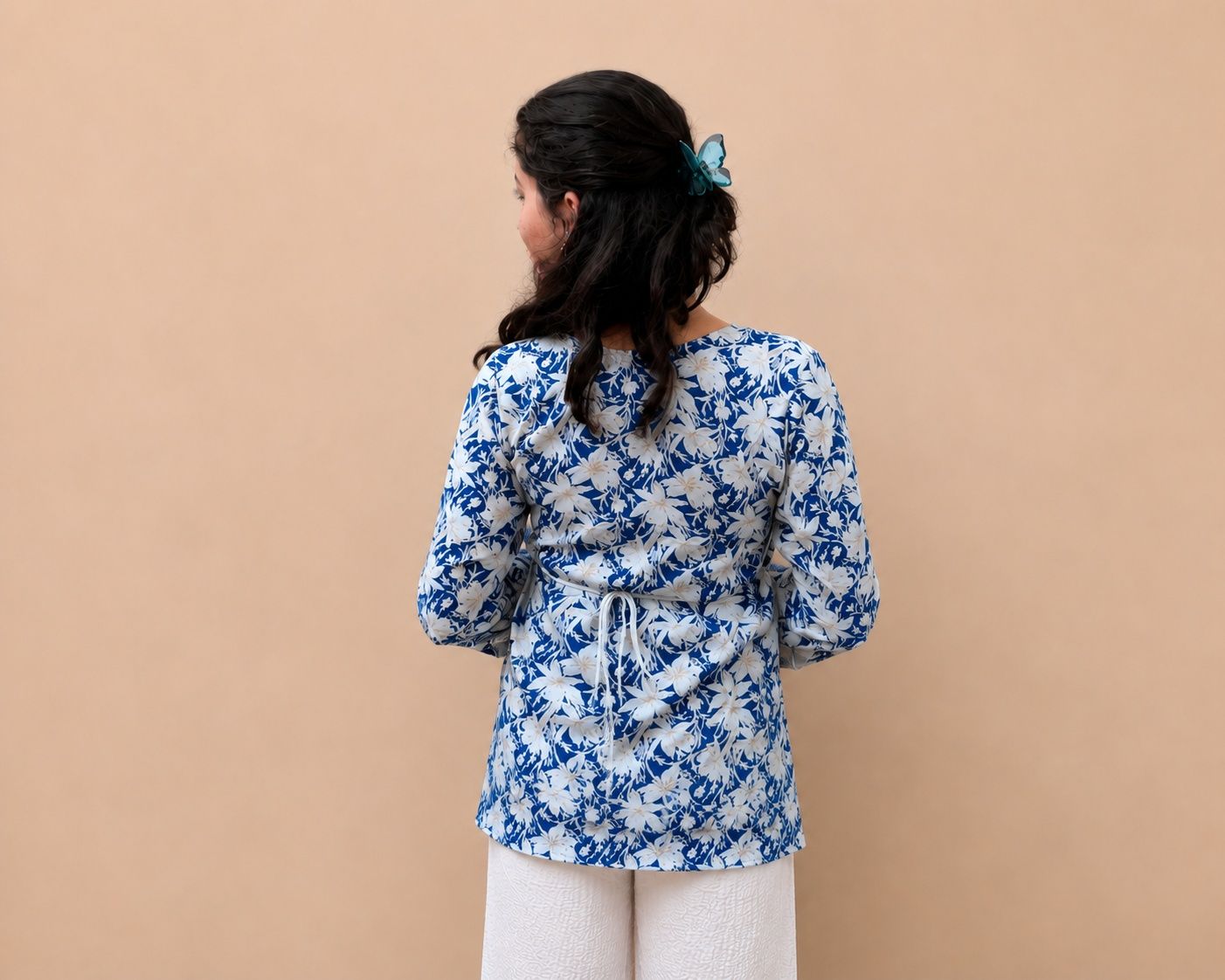 Blue Floral Cotton Short Kurti With Back Tie-up image 2