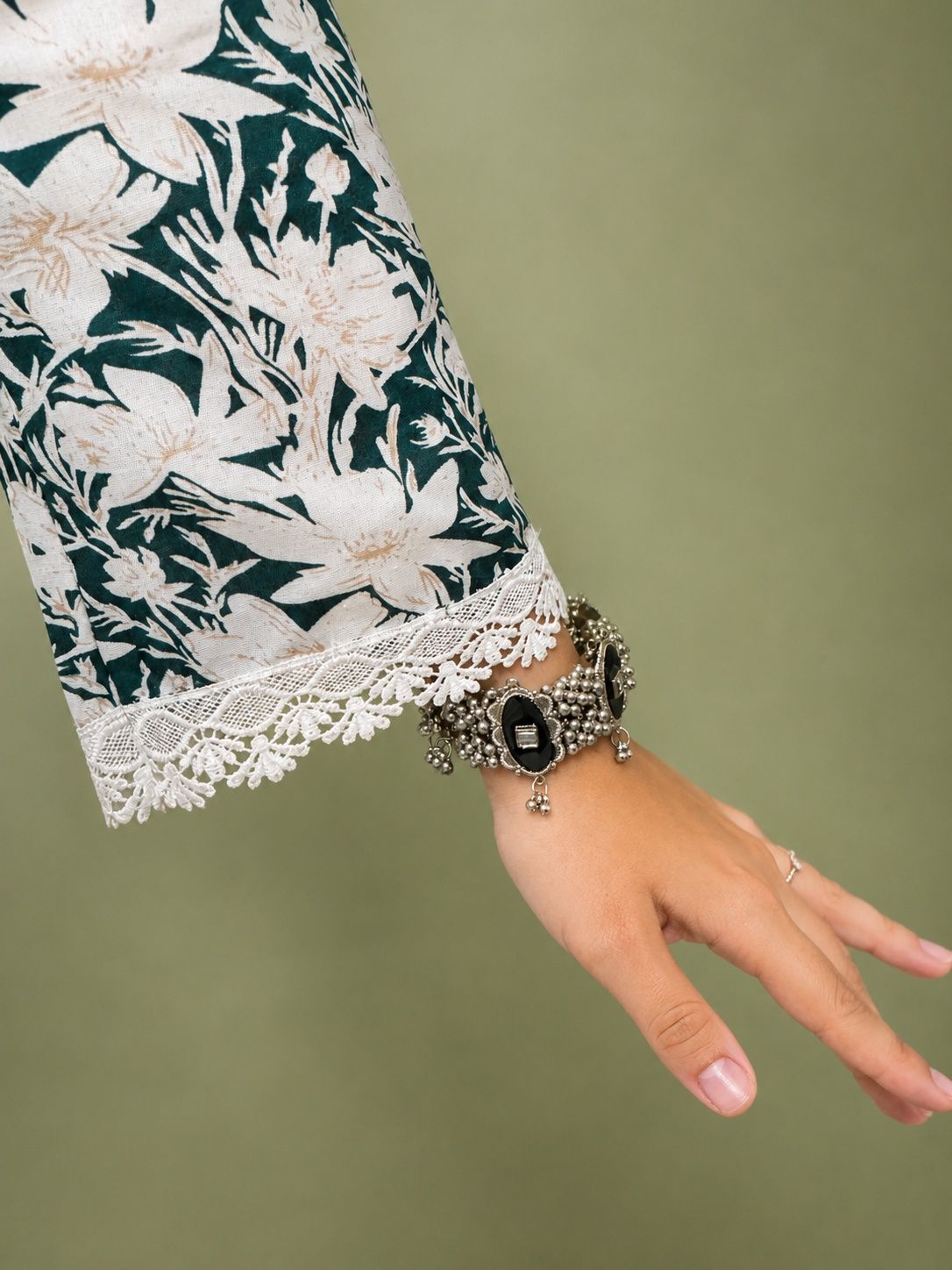 Trendy Floral Printed Top With Designer Lace Sleeves & Back Tie-up image 3