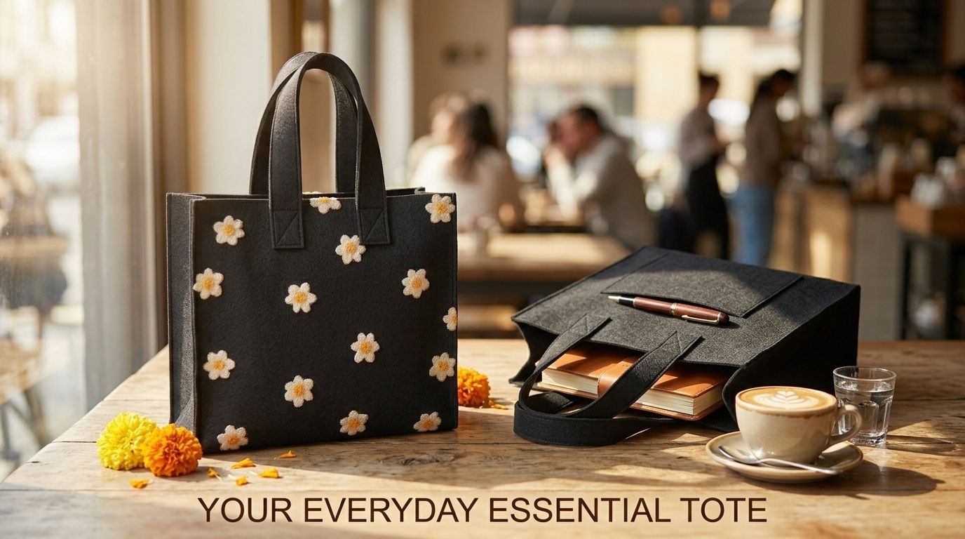 Daisy Craft Felt Tote – Everyday Stylish Handbag With Pocket image 5