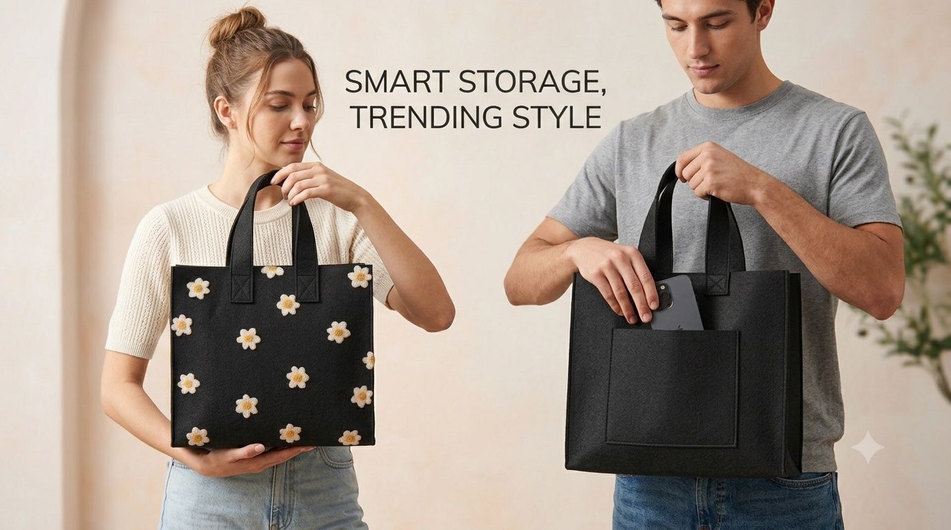 Daisy Craft Felt Tote – Everyday Stylish Handbag With Pocket image 6