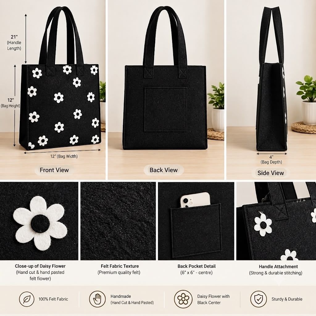 College & Office Aesthetic Tote | Must-have Daisy Tote Bag image 6