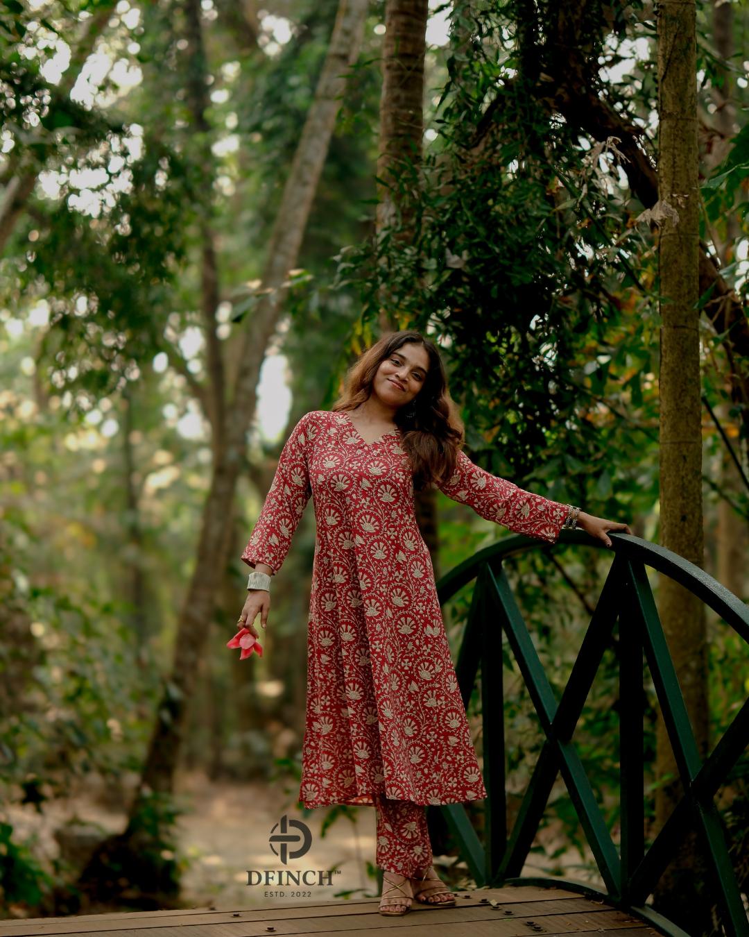 Elegant Red Paisley Wrap Kurta Set | A-line Co-ord Set