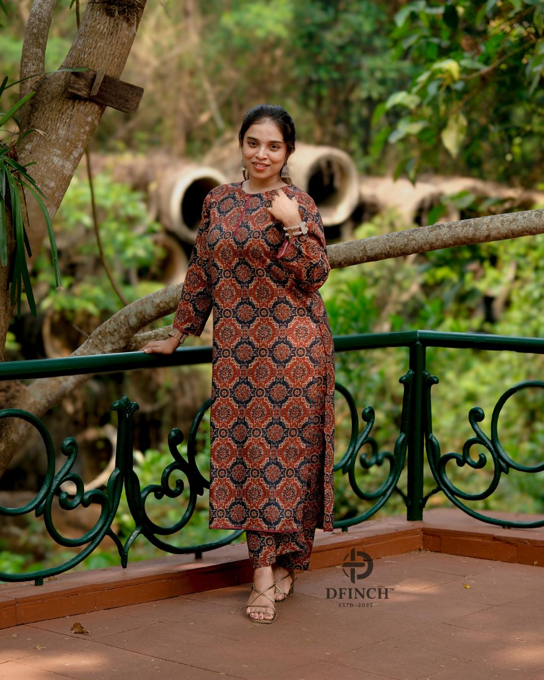 Beautiful Navy Ajrakh Medallion Co-ord Set | Dfinchfashions