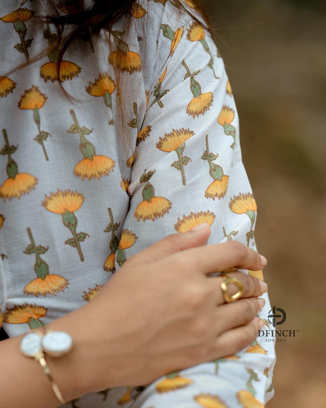 Off-white Marigold Buti Kurta Palazzo Set | Dfinchfashions image 2