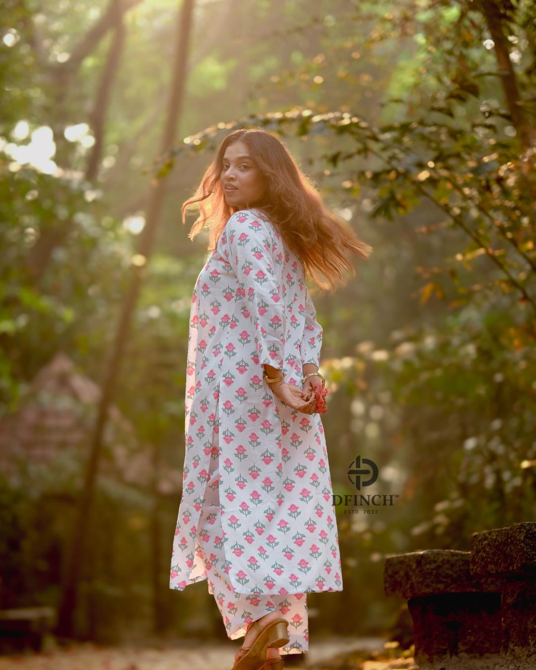 White Pink Floral Kurta Palazzo Set | Co-ord Set For Women image 4