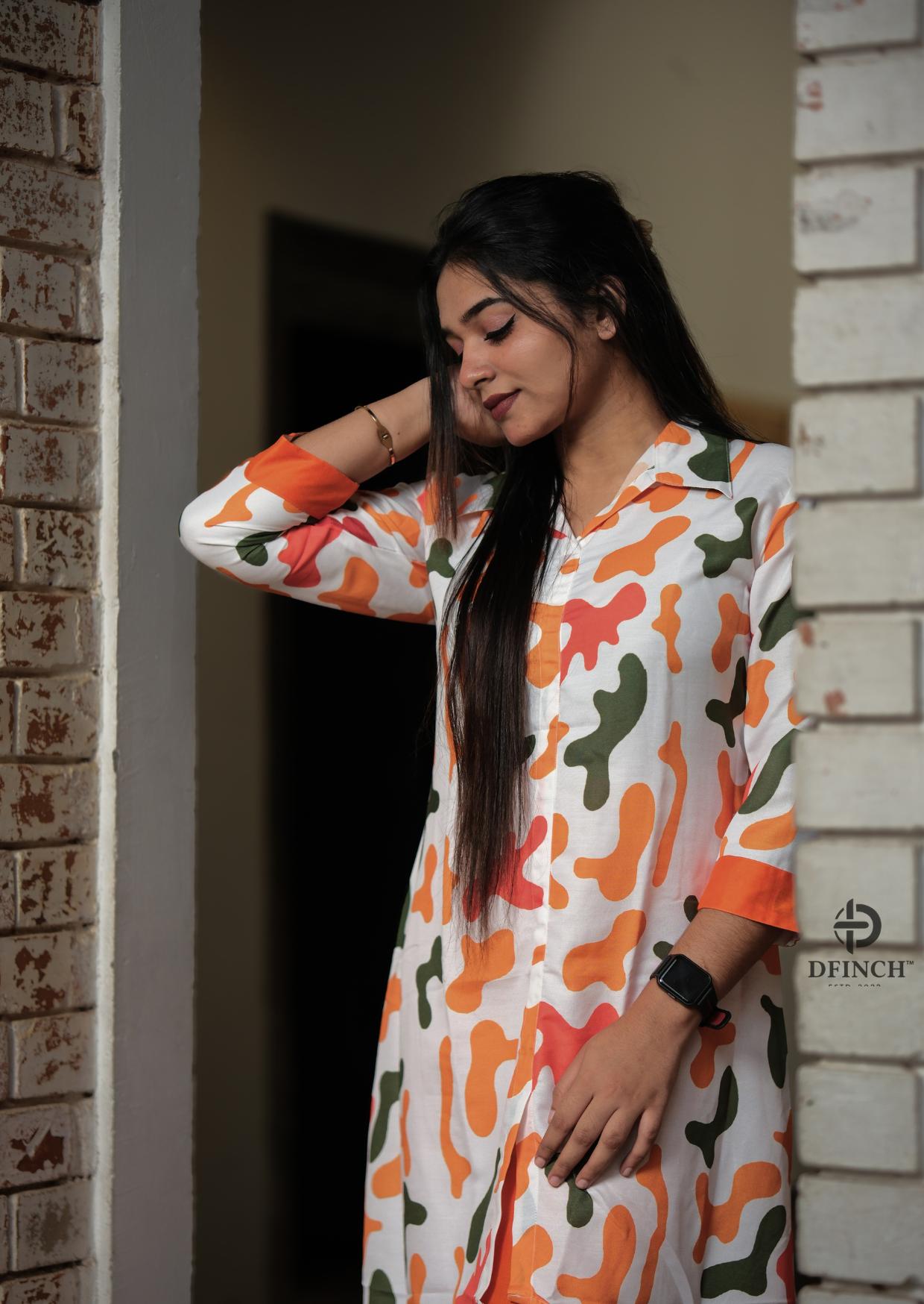 Printed Shirt-style Up And Down Kurti Set | Dfinch Fashions image 2