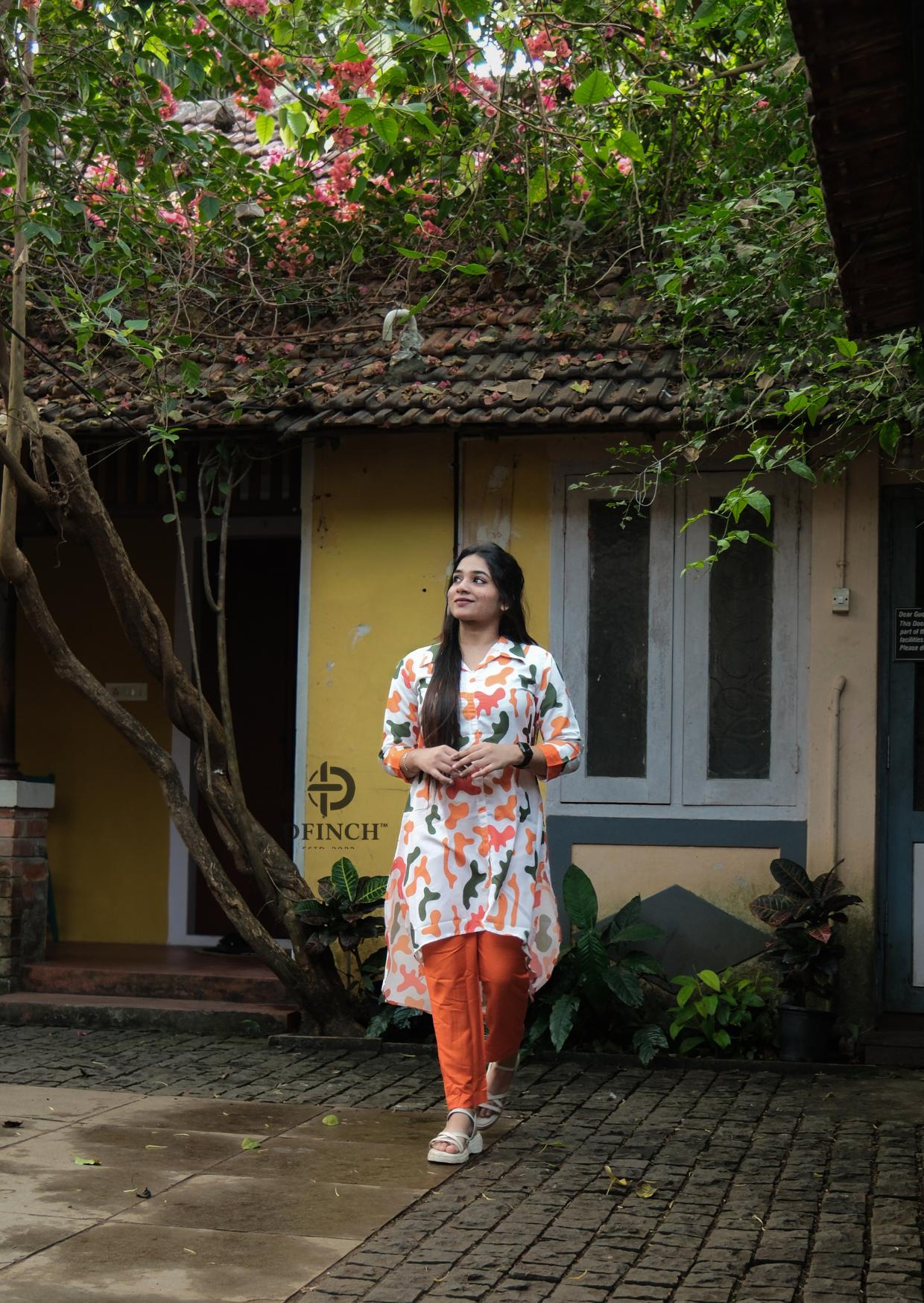 Printed Shirt-style Up And Down Kurti Set | Dfinch Fashions image 3