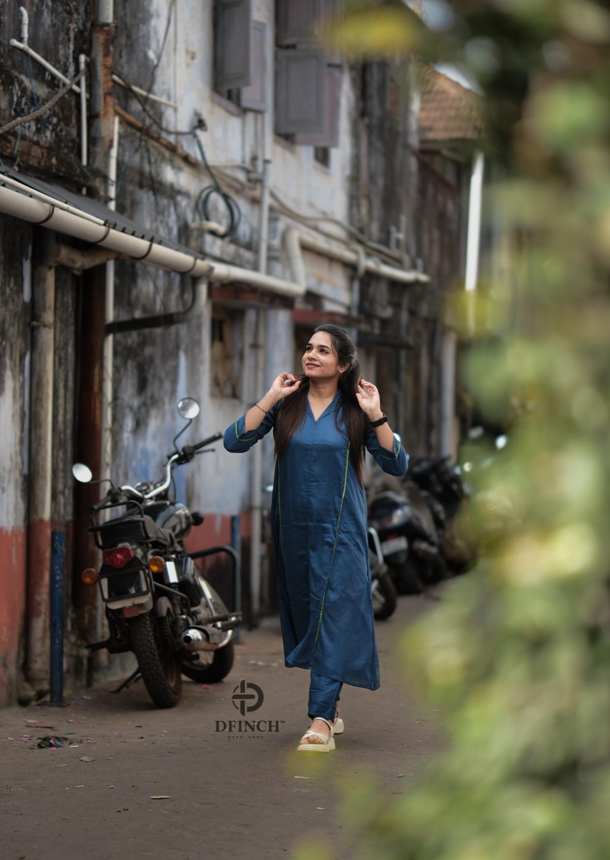 Simple Solid Blue Straight Kurti Set For Women | Dfinch image 3