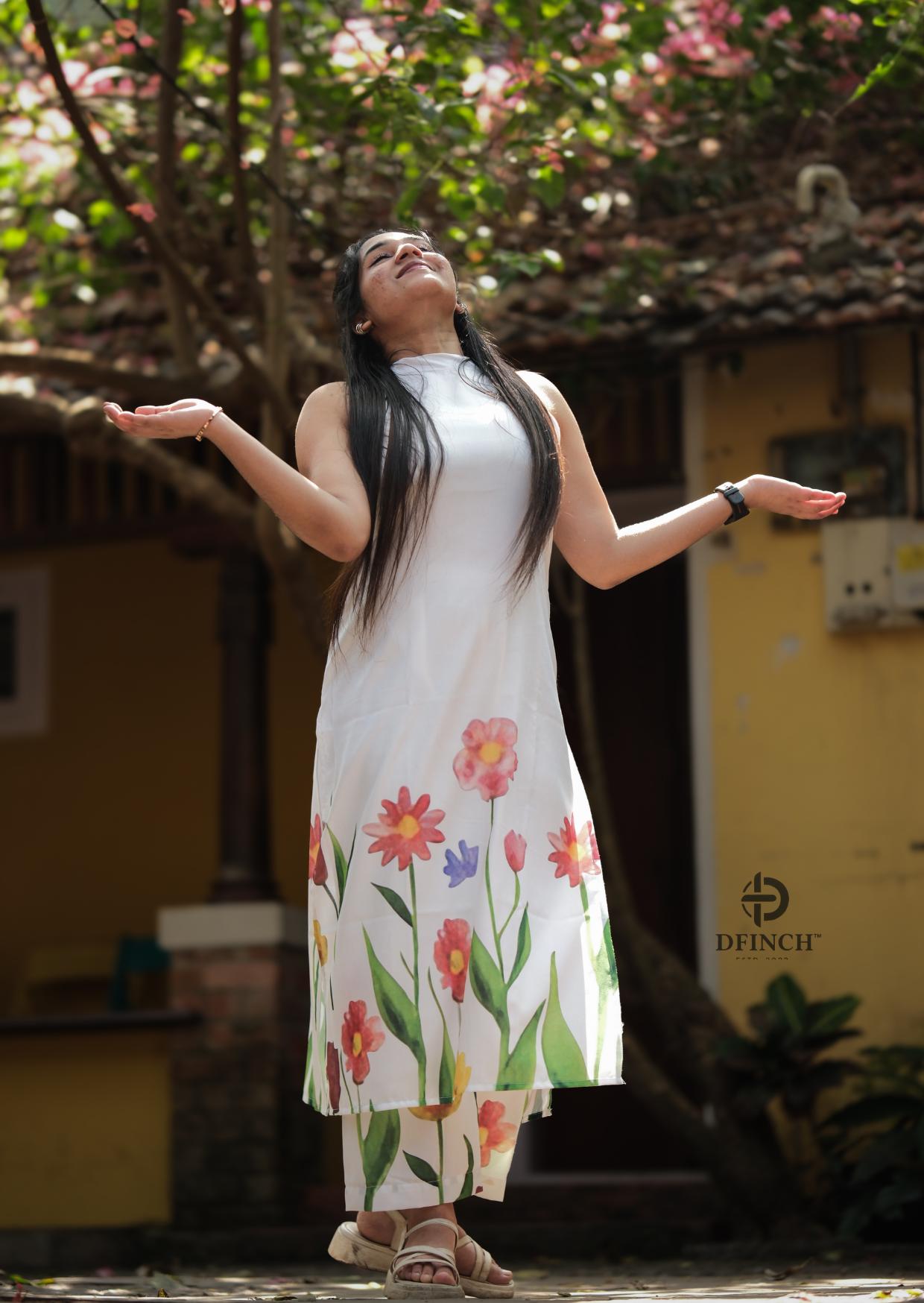 Stylish Floral Printed White Kurti Set | Comfortable & Chic image 2