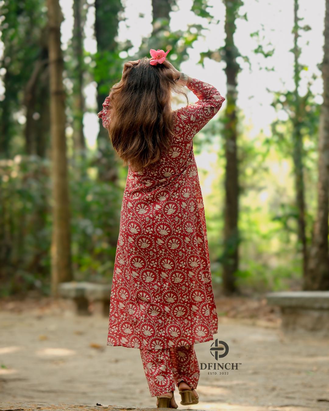 Elegant Red Paisley Wrap Kurta Set | A-line Co-ord Set image 7