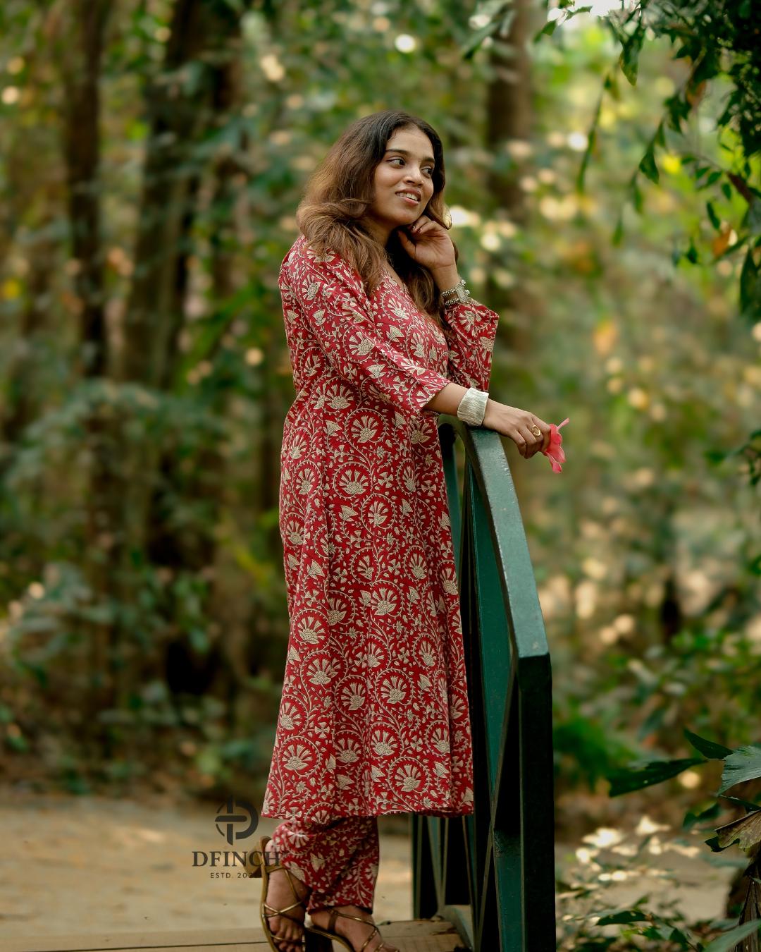 Elegant Red Paisley Wrap Kurta Set | A-line Co-ord Set image 8