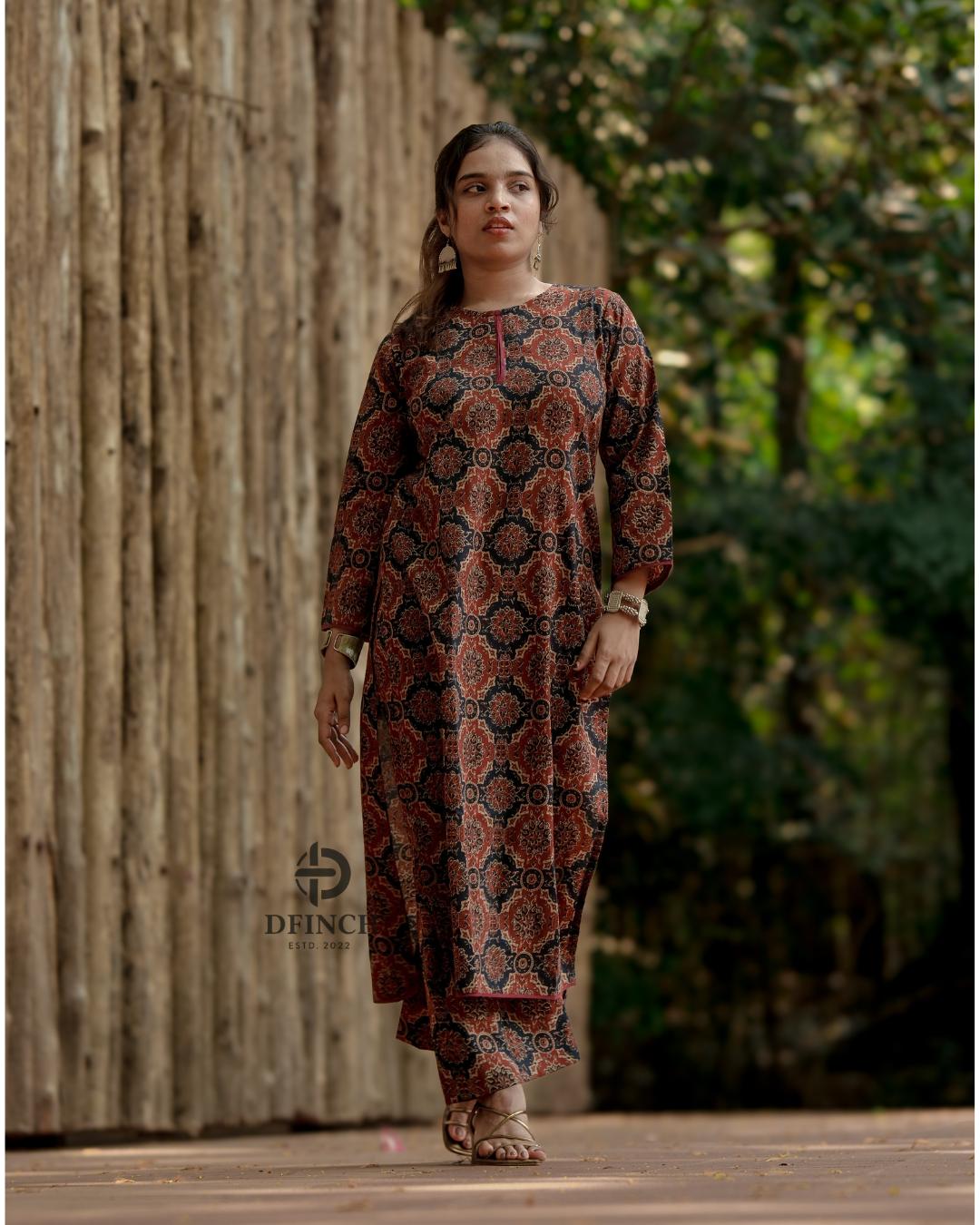 Beautiful Navy Ajrakh Medallion Co-ord Set | Dfinchfashions image 5