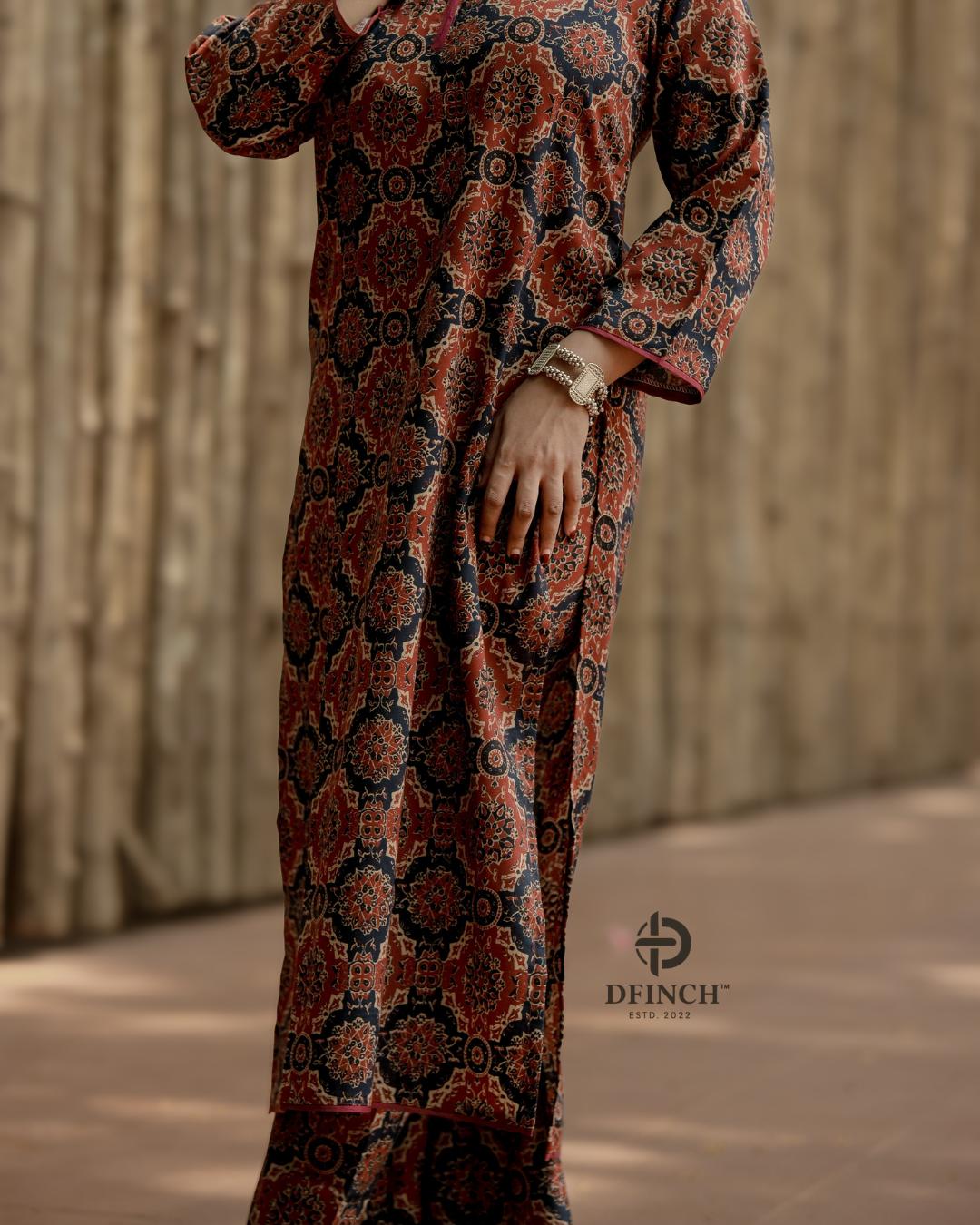 Beautiful Navy Ajrakh Medallion Co-ord Set | Dfinchfashions image 6