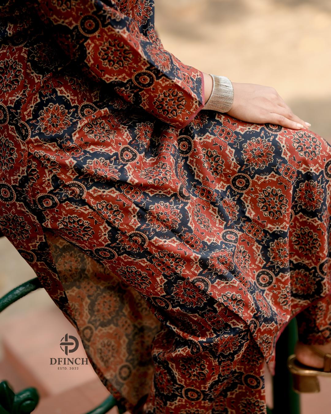 Beautiful Navy Ajrakh Medallion Co-ord Set | Dfinchfashions image 7