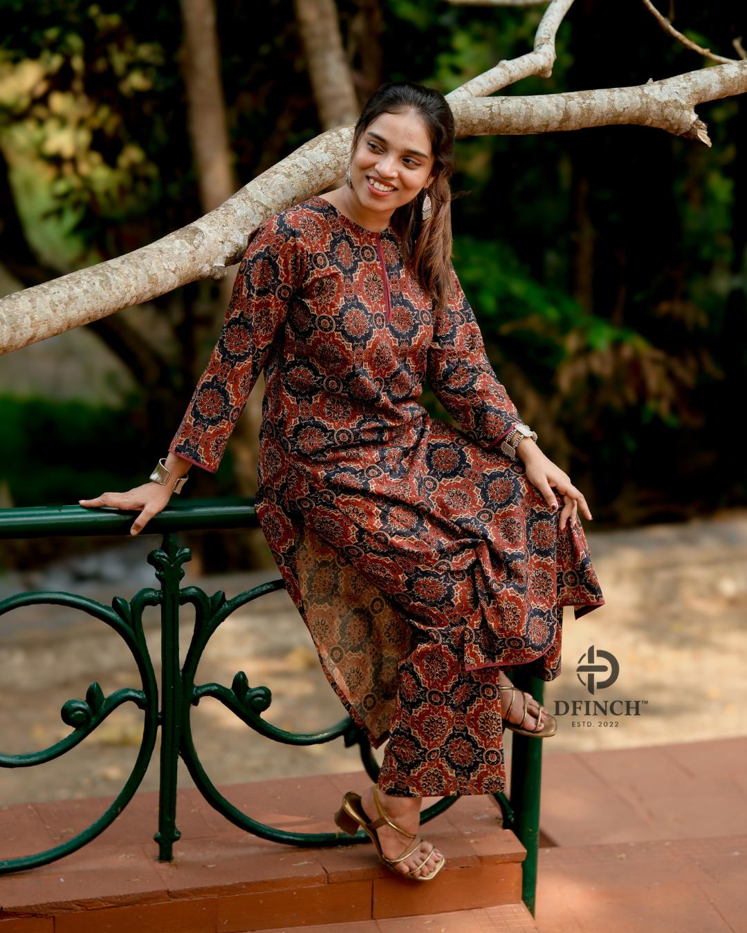 Beautiful Navy Ajrakh Medallion Co-ord Set | Dfinchfashions image 8
