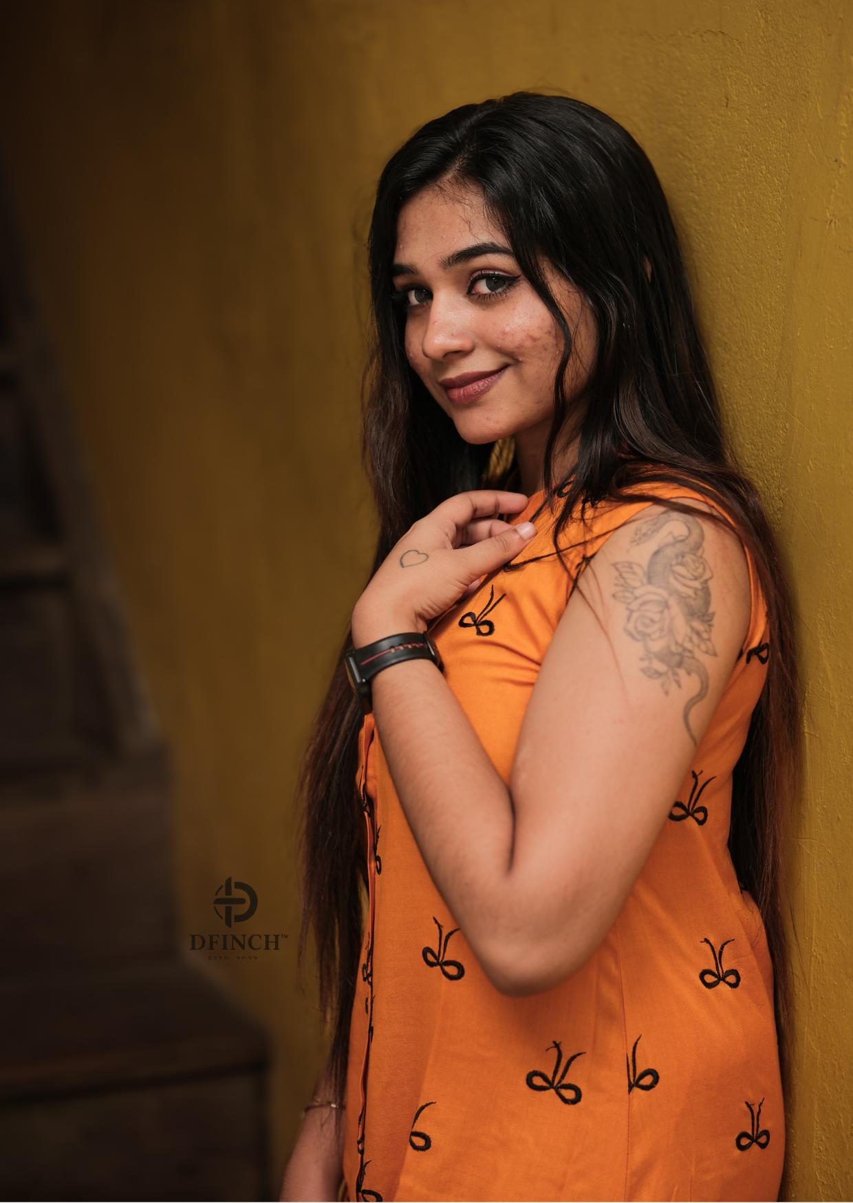 Mustard Printed Sleeveless Kurti Set | Button Neck Style image 4