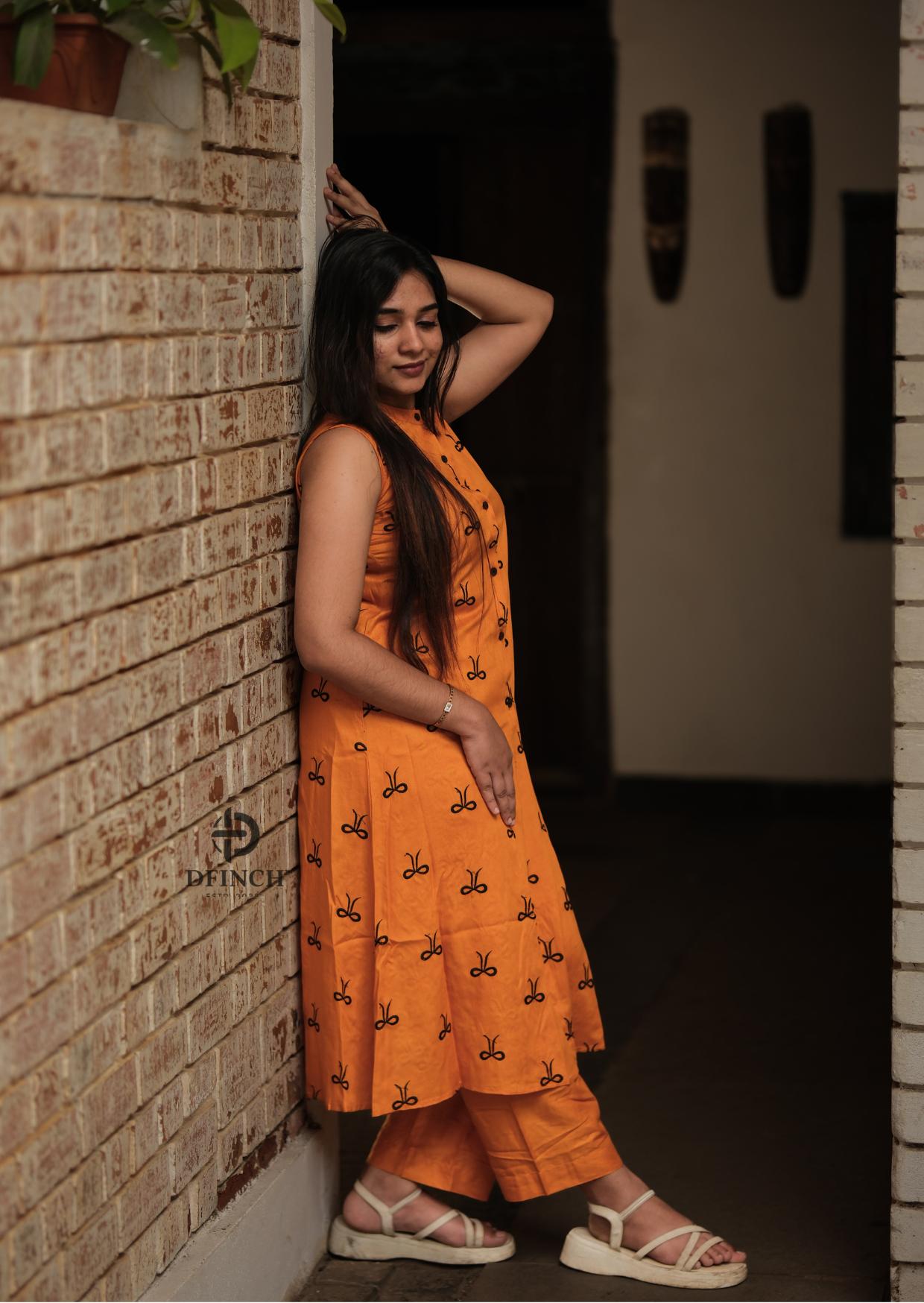 Mustard Printed Sleeveless Kurti Set | Button Neck Style image 5