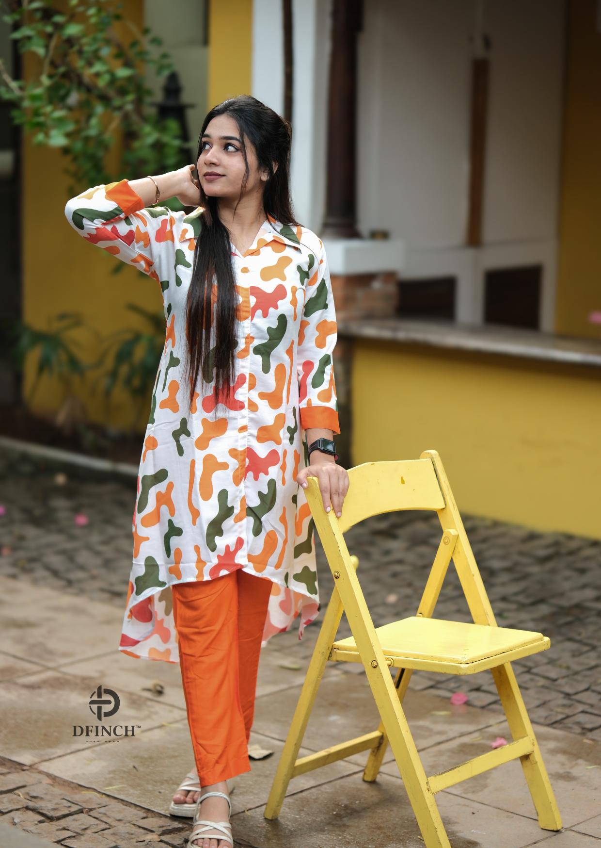 Printed Shirt-style Up And Down Kurti Set | Dfinch Fashions image 4