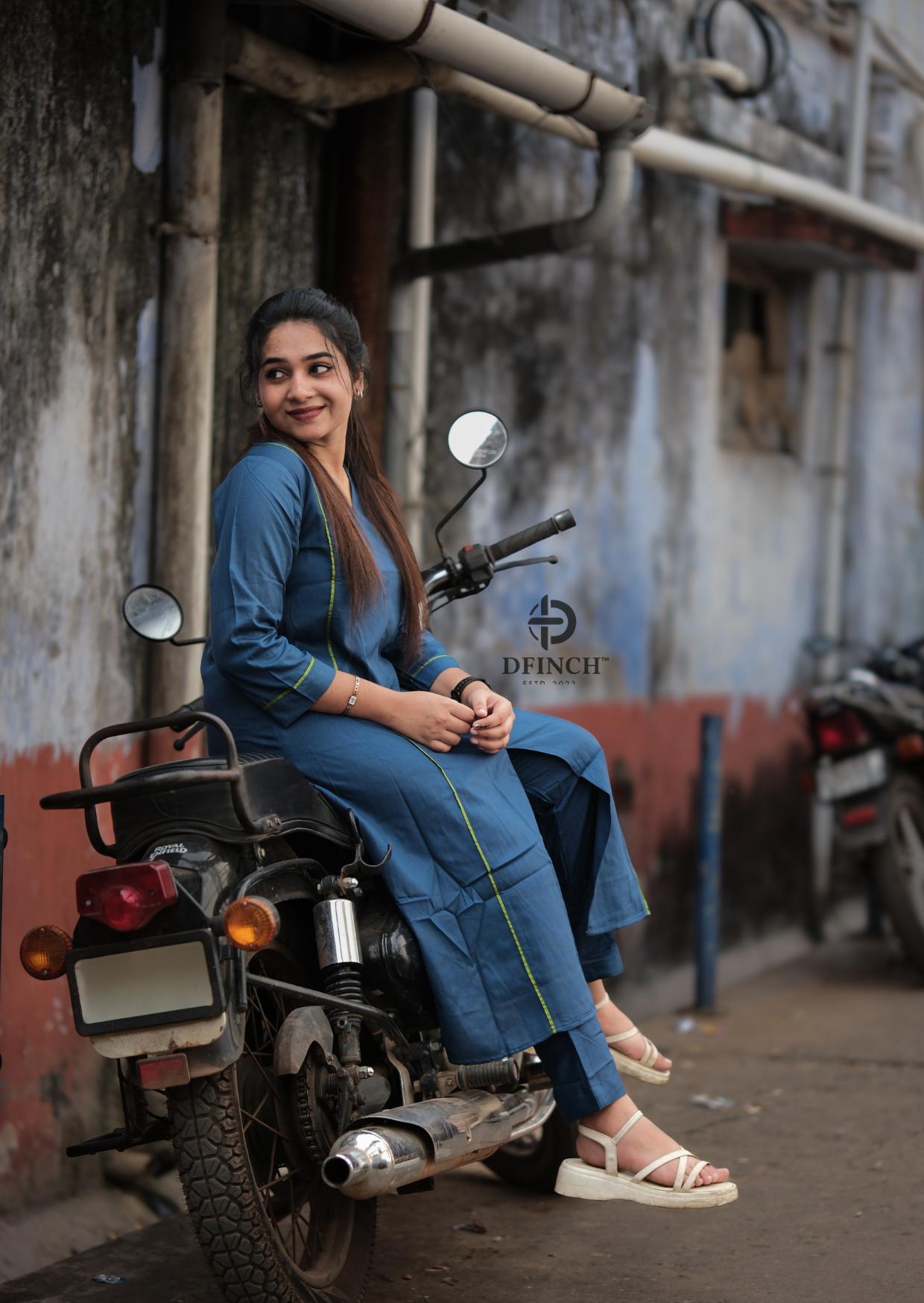 Simple Solid Blue Straight Kurti Set For Women | Dfinch image 6