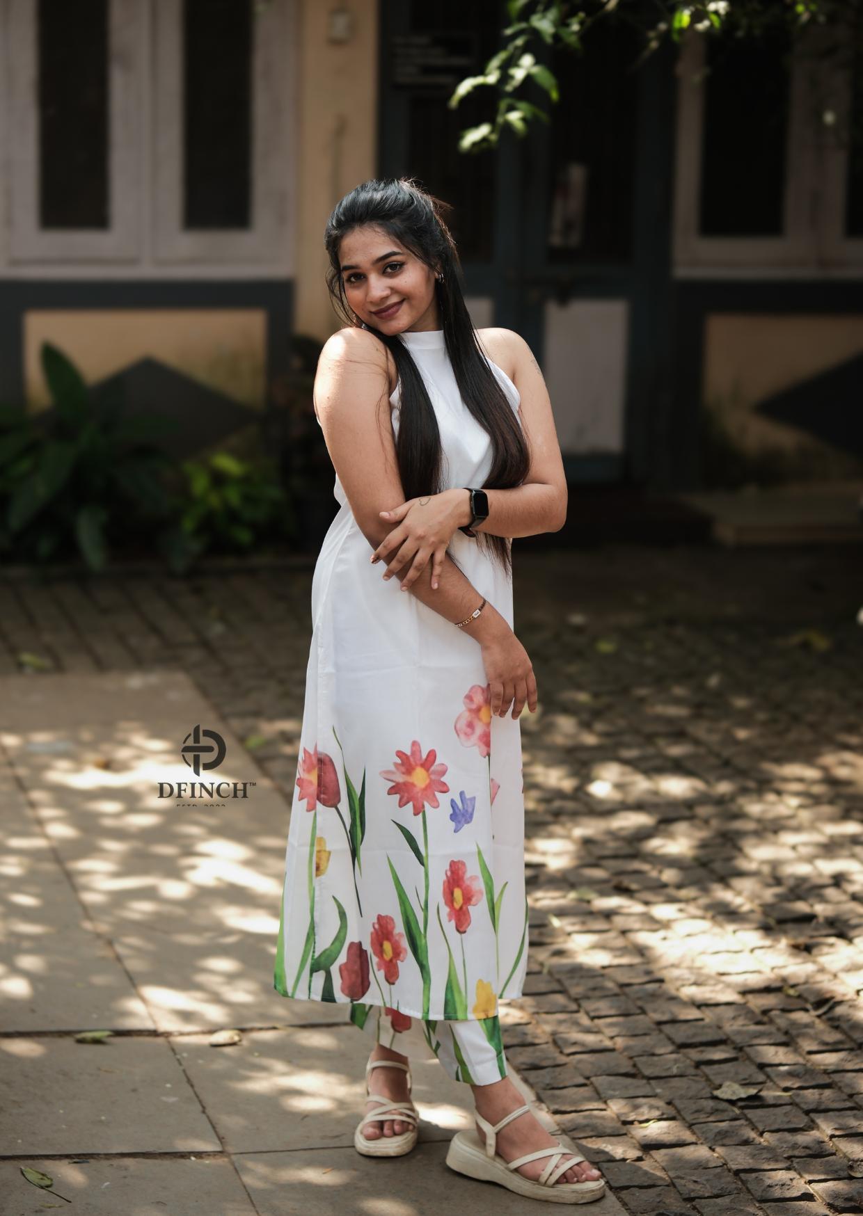Stylish Floral Printed White Kurti Set | Comfortable & Chic image 4