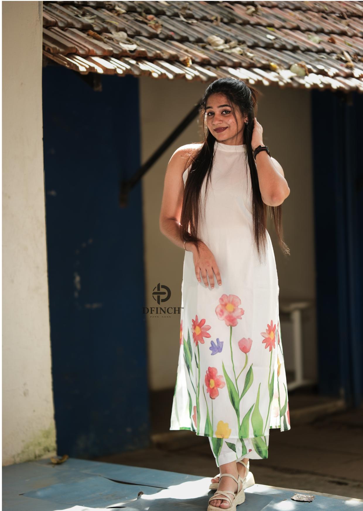 Stylish Floral Printed White Kurti Set | Comfortable & Chic image 5