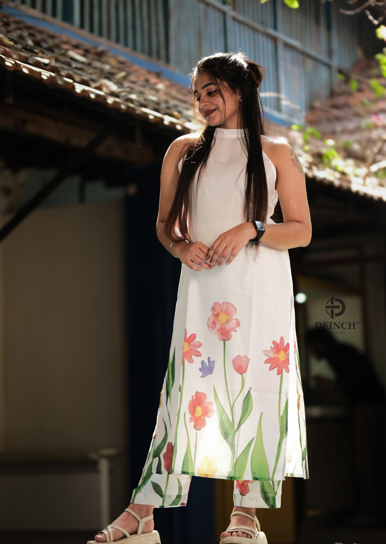 Stylish Floral Printed White Kurti Set | Comfortable & Chic image 6