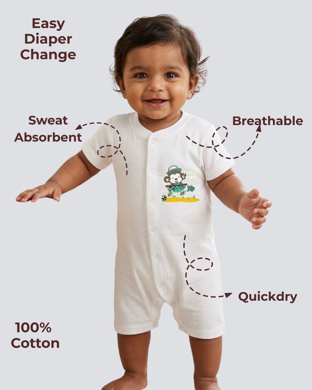 Ultra Soft And Comfortable Natural Cotton Unisex Rompers For Babies