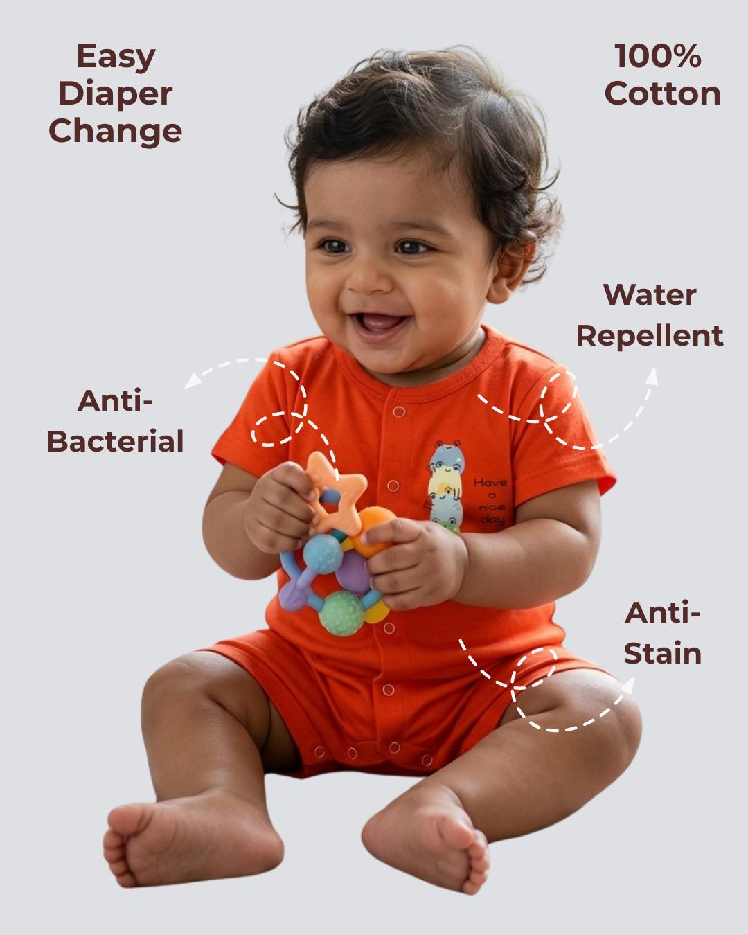 Easy Diaper Change Natural Cotton Unisex Rompers For Babies
