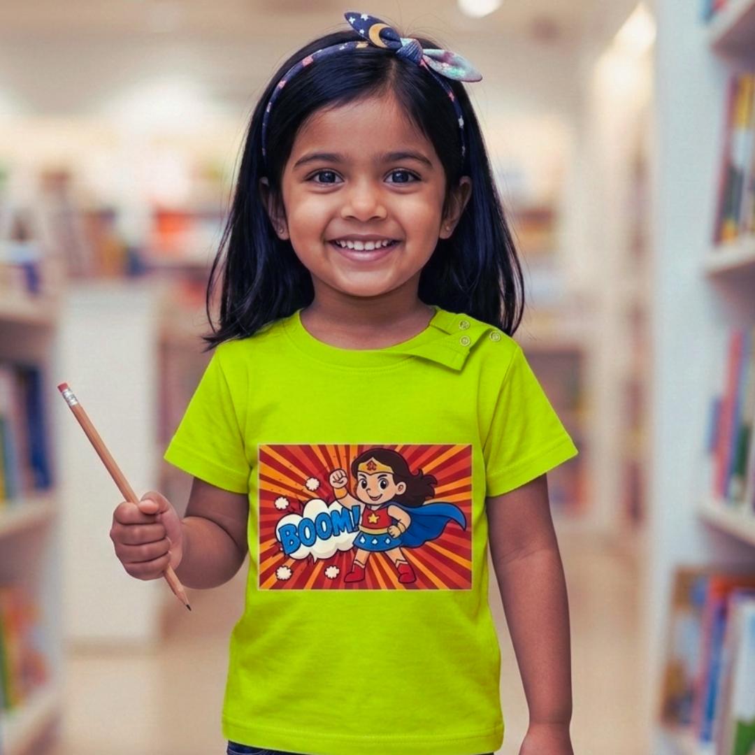 Stylish Supergirl Tee | Spill-proof Mess-proof | Green | Fashion Collection | 3-5Y image 2