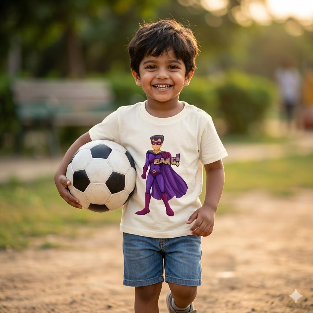 Fashionable Superboy Tee | Mess-proof Spill-proof | Flexible Fit Ultra-soft | White | 3-5Y