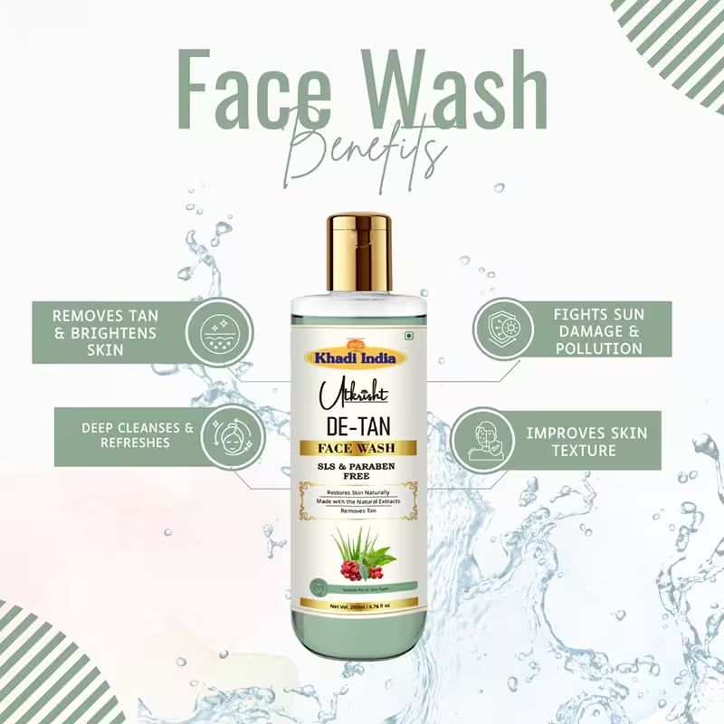 Utkrisht Khadi Detan Face Wash Brightening & Purifying Cleanser Removes Tan & Impurities Naturally- 200ML