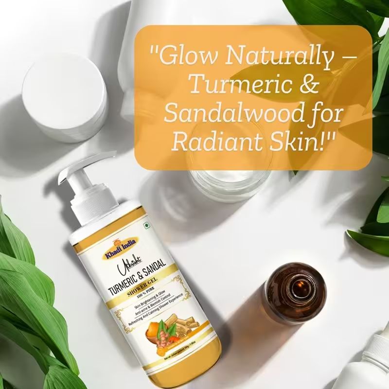 Utkrisht Khadi Turmeric & Sandalwood Shower Gel Natural Skin Brightening & Anti-aging Formula- 300ML