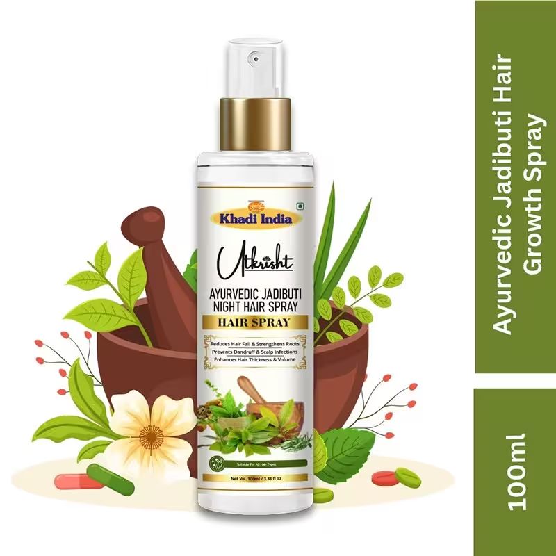 Utkrisht Khadi Ayurvedic Jadibuti Night Hair Spray For Hair Growth, Dandruff Control, Dry & Frizzy Hair- 100ML